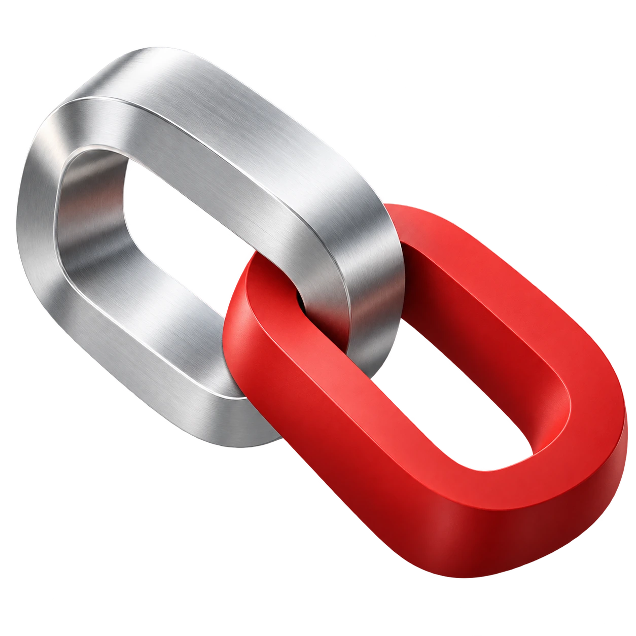 Konzeptillustration: zwei ineinandergreifende Glieder aus gebürstetem Aluminium und in Schweizer Rot als Verbindung zwischen der Schweiz und China.